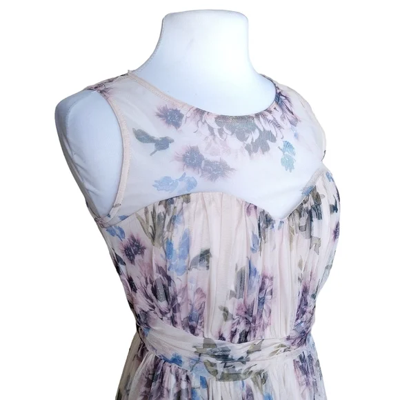 Candalite Dusty Pink Floral Mesh High Neck Maxi Dress Women's Size S - Picture 10 of 11
